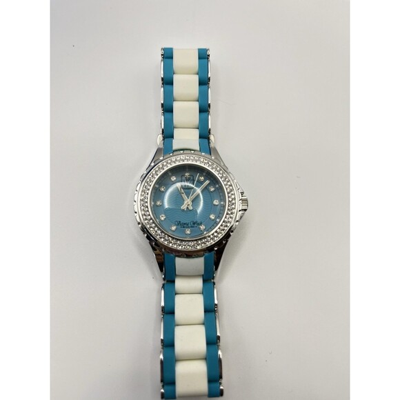 Victoria Wieck Crystal Watch Womens Teal and White Links Works, new battery - Picture 4 of 7